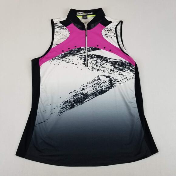 jamie sadock Tops - Jamie Sadock Shirt Womens XL Pink Black Ombre Sleeveless Golf Zip Top Athletic